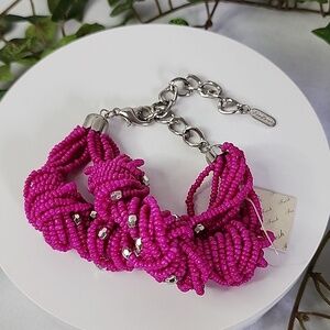Vintage Vincero Bold Fuchsia Pink Knotted Seed Bead Bracelet